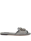 Dolce & Gabbana Lace Crystal Ornament Slide Sandals In Grey