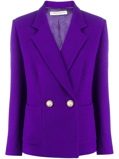 Alessandra Rich Crystal-embellished Double-breasted Blazer In Pink & Purple