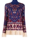PACO RABANNE PERSIAN TAPESTRY PRINT FRINGED JUMPER