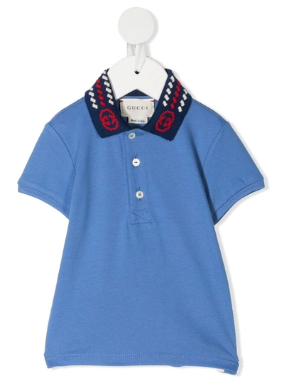 Gucci Babies' Contrast Collar Polo Shirt In 蓝色