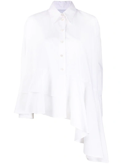 Erika Cavallini Long-sleeve Asymmetric Hem Shirt In White