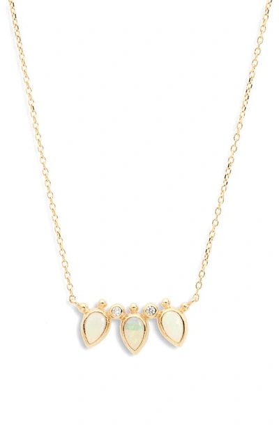 Anzie Bezel Bouquet Mini Fan Necklace | Gemstones/yellow Gold/diamond In Opal