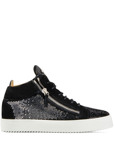 Giuseppe Zanotti Kriss Crystal-embellished Suede High-top Trainers In Black