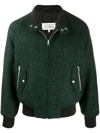Maison Margiela Speckled Herringbone Bomber Jacket In Green