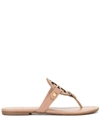 Tory Burch Miller Medallion Metallic Leather Flat Slide Sandal In Neutrals