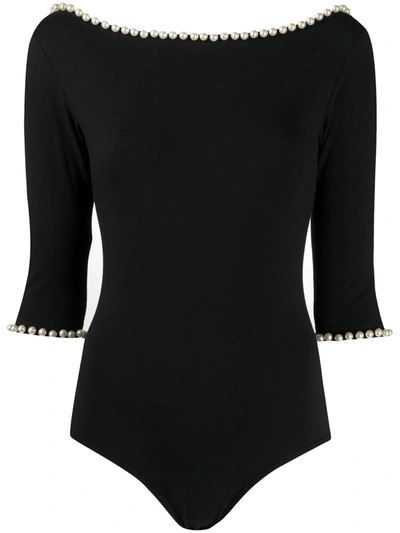 Marc Jacobs Faux-pearl Embellished Bodysuit In Black