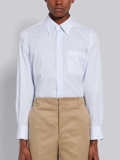 Thom Browne Pinstripe Straight Cotton Poplin Shirt In Light Blue