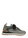 BRUNELLO CUCINELLI SNEAKERS SPARKLING KNIT AND NAPPA LEATHER RUNNERS WITH SHINY CONTOUR,11575377