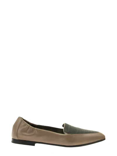 Brunello Cucinelli Moccasins Smooth Calfskin Flats With Precious Vamp In Mud