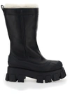 Prada Monolith Shearling-trimmed Leather Boots In Nero+naturale