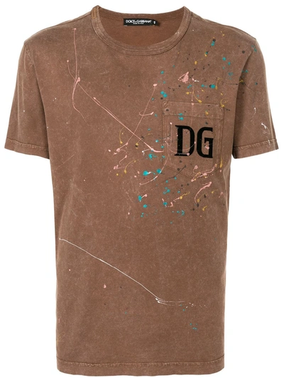 Dolce & Gabbana Paint-splatter Logo T-shirt In Brown