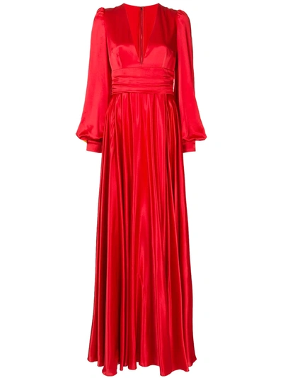 Dolce & Gabbana Draped Silk Evening Gown In Red