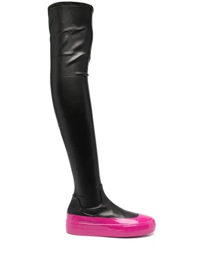 Ireneisgood Dipped-sole Thigh-high Boots In Black,fuchsia