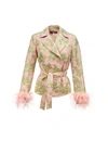 ANDREEVA PINK JACQUARD JACKET №19 WITH DETACHABLE FEATHER CUFFS