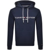 Tommy Hilfiger Embroidered Flag Logo Hoodie In Black In Navy