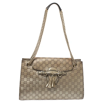 Pre-owned Gucci Ssima Leather Large Emily Chain Shoulder Bag In Metallic