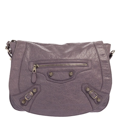 Pre-owned Balenciaga Glycine Agneau Leather Rsh Neo Folk Messenger Bag In Purple