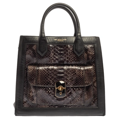 Pre-owned Balenciaga Black Leather And Python Padlock All Afternoon Tote