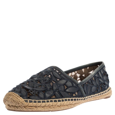 Pre-owned Tory Burch Navy Blue Navy Blue And Mesh Jacki Espadrille Flats Size 41