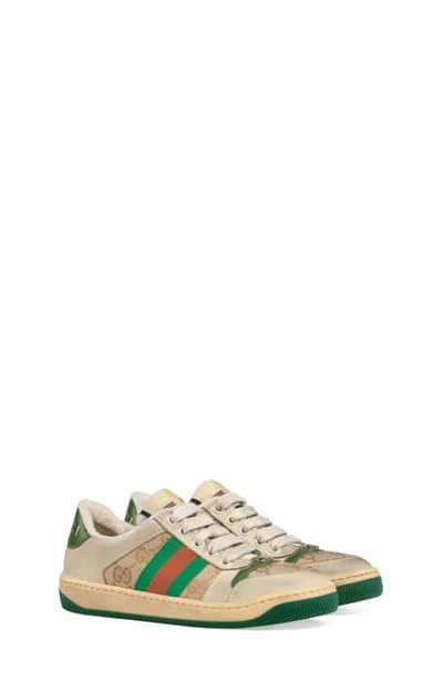 Gucci Kids Beige Screener Sneakers In Beige,green