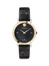 VERSACE MEN'S MEDUSA CHAIN GOLDTONE LEATHER STRAP WATCH,0400013040902