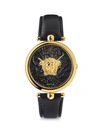 VERSACE PALAZZO EMPIRE IP BLACK & GOLDTONE LEATHER STRAP WATCH,400013040519