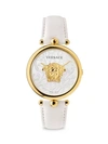 VERSACE PALAZZO EMPIRE IP WHITE & GOLDTONE LEATHER STRAP WATCH,400013040351