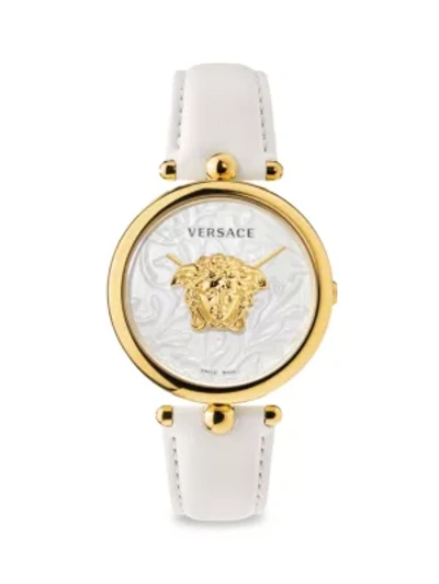 Versace Palazzo Empire Ip White & Goldtone Leather Strap Watch