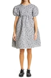 Cecilie Bahnsen Tira Puff Sleeve Metallic Matelasse Dress In Silver