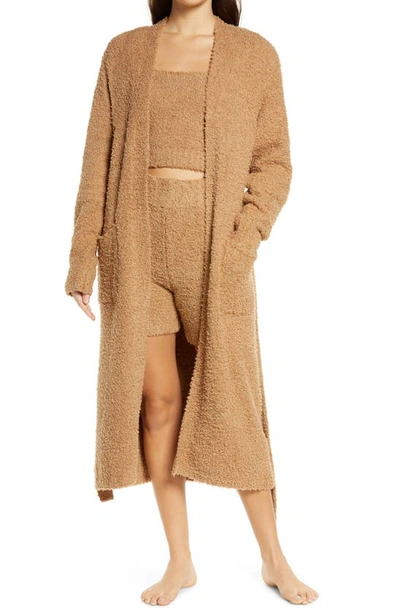 Skims Cozy Knit Bouclé Dressing Gown In Camel