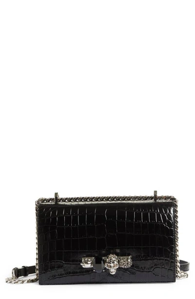 Alexander Mcqueen Jewelled Croc Embossed In Black