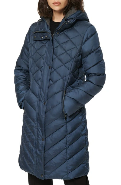 Marc New York Matte Jersey Lined Hooded Puffer Coat In Steel Blue