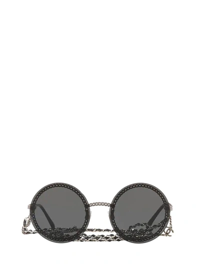 Pre-owned Chanel Round Frame Chain Sunglasses In Silver