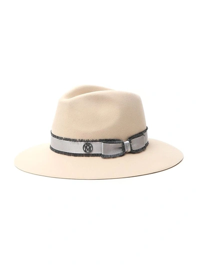 Maison Michel Rico Contrasting Band Fedora Hat In Beige