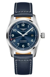 Longines Men's Automatic Spirit Stainless Steel Chronometer Blue Leather Strap Watch 40mm In Sunray Blue