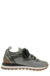 BRUNELLO CUCINELLI BRUNELLO CUCINELLI SNEAKERS SPARKLING KNIT AND NAPPA LEATHER RUNNERS WITH SHINY CONTOUR