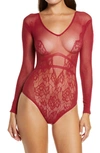 Hauty Women's Seamless Fishnet Sheer Lingerie Bodysuit, Online Only In Burgundy