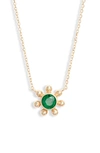 ANZIE DEW DROP MARINE EMERALD & 14K GOLD PENDANT NECKLACE,4444EE