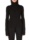 Bottega Veneta Black Ribbed Wool Turtleneck Sweater In Fondant