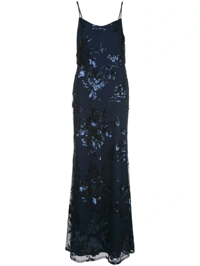 Marchesa Notte Floral Sequined Bridesmaid Dress In Blue