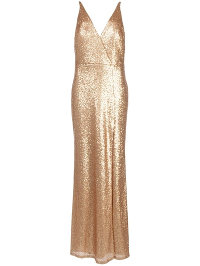 Marchesa Notte Sequined V-neck Bridesmaid Dress In Gold