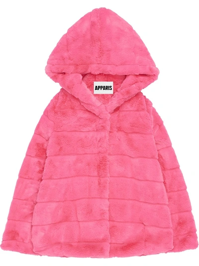 Apparis Goldie Hooded Faux Fur Coat In Pink