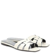 Saint Laurent Nu Pieds Flat Metallic Calf Leather Slide Sandals In White