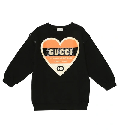 Gucci Kids' Logo棉质针织运动衫 In Black