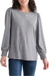 Lucky Brand Smock Cuff Cotton Blend Knit Top In Heather Grey