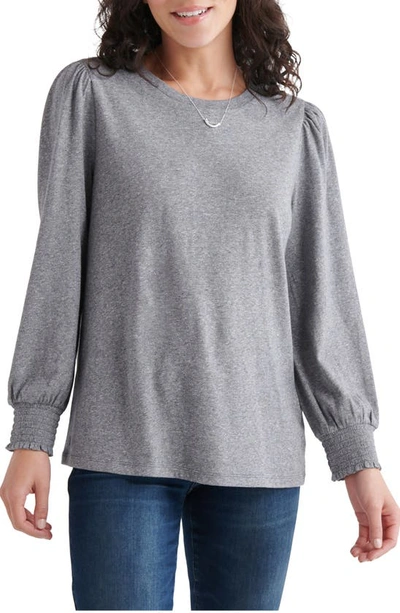 Lucky Brand Smock Cuff Cotton Blend Knit Top In Heather Grey