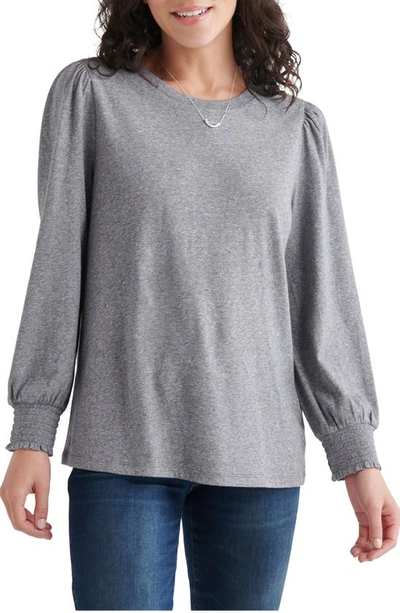 Lucky Brand Smock Cuff Cotton Blend Knit Top In Medium Gray
