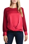 VINCE CAMUTO MIX MEDIA TWIST FRONT LONG SLEEVE TOP,9160008