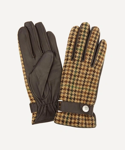 Dents Margaret Leather And Abraham Moon Wool Tweed Gloves In Mocca/brown