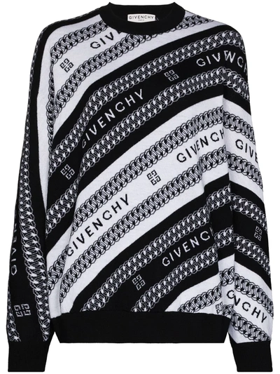 Givenchy Jacquard Stripe Logo Wool Jumper In White,black